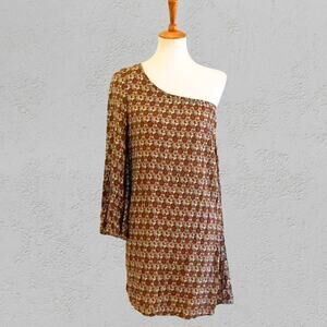 VINTAGE! Zara Asymmetrical Brown Pattern Tunic Blouse